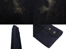 画像をギャラリービューアに読み込む, CHROME HEARTS クロムハーツ Mahal Kita デニム 長袖シャツ インディゴ クロスパッチ マハルキタ シルバー金具 サイズS 美品 中古 4c072580