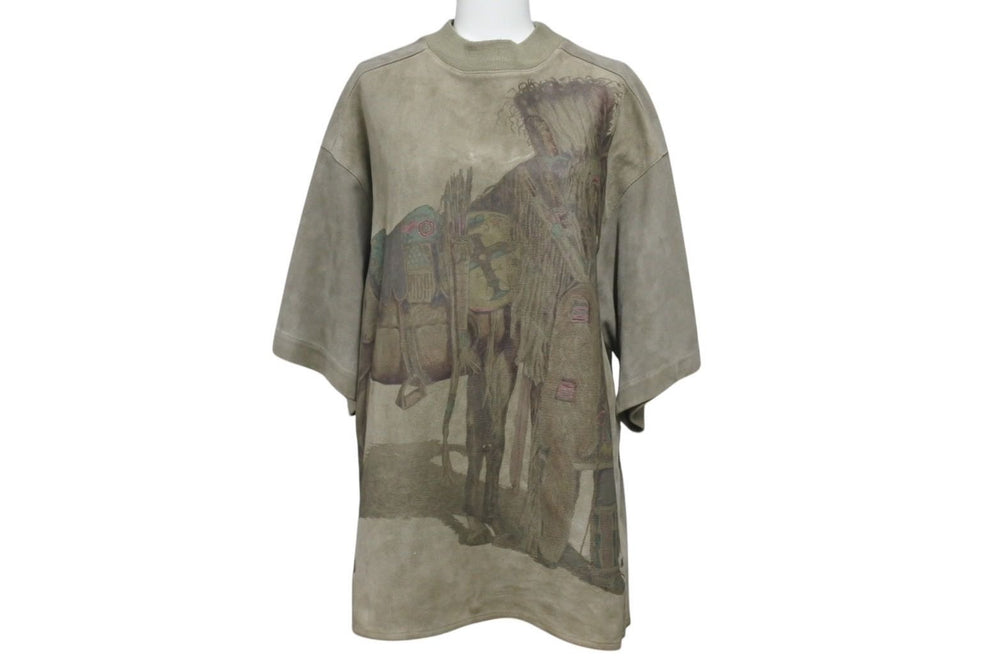 HERMES エルメス インディアン 先住民 半袖Tシャツ トップス スウェードレザー カーキ ブラウン 美品 中古 4c072584