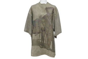 HERMES Indian Aboriginal Short Sleeve T-shirt Tops Suede Leather Khaki Brown Good Condition Used 4c072584