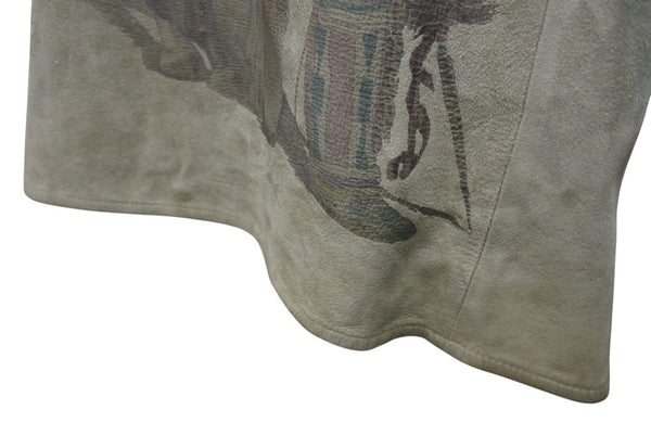 HERMES Indian Aboriginal Short Sleeve T-shirt Tops Suede Leather Khaki Brown Good Condition Used 4c072584