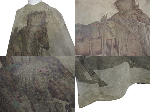 HERMES Indian Aboriginal Short Sleeve T-shirt Tops Suede Leather Khaki Brown Good Condition Used 4c072584
