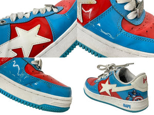 A BATHING APE アベイシングエイプ × MARVEL スニーカー BAPE サイズ8 ブルー レッド M191903 美品 中古 4c072622