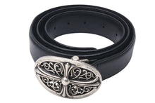 画像をギャラリービューアに読み込む, CHROME HEARTS クロムハーツ 1.5クラシックオーバルクロス レザーベルト サイズ39 1989/00 sterling刻印 レザー 美品 中古 4c072627