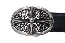 画像をギャラリービューアに読み込む, CHROME HEARTS クロムハーツ 1.5クラシックオーバルクロス レザーベルト サイズ39 1989/00 sterling刻印 レザー 美品 中古 4c072627