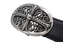 画像をギャラリービューアに読み込む, CHROME HEARTS クロムハーツ 1.5クラシックオーバルクロス レザーベルト サイズ39 1989/00 sterling刻印 レザー 美品 中古 4c072627