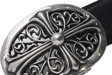画像をギャラリービューアに読み込む, CHROME HEARTS クロムハーツ 1.5クラシックオーバルクロス レザーベルト サイズ39 1989/00 sterling刻印 レザー 美品 中古 4c072627