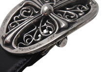 画像をギャラリービューアに読み込む, CHROME HEARTS クロムハーツ 1.5クラシックオーバルクロス レザーベルト サイズ39 1989/00 sterling刻印 レザー 美品 中古 4c072627