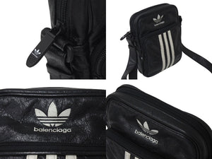 BALENCIAGA バレンシアガ Adidas アディダススモールクロスバック ショルダーバッグ 721850 レザー ブラック 美品 中古 4c072639