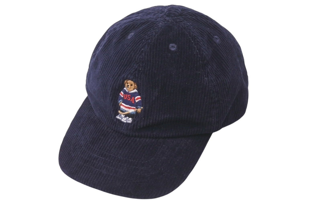 新品未使用 POLO RALPH LAUREN ポロラルフローレン キャップ キッズサイズ ワンサイズ ポロベアー コーデュロイ ネイビー 中古 4c072668