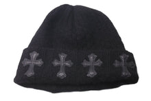 画像をギャラリービューアに読み込む, 新品同様 CHROME HEARTS クロムハーツ ニットキャップ 帽子 ブラック カシミヤ レザー ONE(26cm) RN 97729 シルバー金具 中古 4c072683