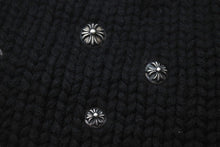 画像をギャラリービューアに読み込む, CHROME HEARTS クロムハーツ ビーニー ニット帽 クロスボール ピラミッド ブラック カシミヤ シルバー925 美品 中古 4c072687