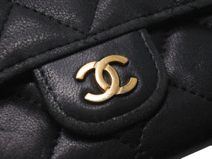 CHANEL シャネル マトラッセ ココマーク カードケース 財布 31番台 フランス製 ラムスキン ブラック ゴールド金具 良品 中古 4c072742