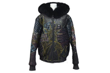 画像をギャラリービューアに読み込む, 極美品 PellePelle ペレペレ AMERICA アメリカ ファー レザージャケット CHINA製 レザー ブラック マルチカラー サイズ12 中古 4c072744