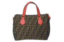 Load image into Gallery viewer, FENDI フェンディ ズッカ柄 ハンドバッグ ブラウン レッド キャンバス レザー 8BL121 ロゴ 鞄 ゴールド金具 美品 中古 4c072820