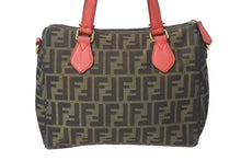 Load image into Gallery viewer, FENDI フェンディ ズッカ柄 ハンドバッグ ブラウン レッド キャンバス レザー 8BL121 ロゴ 鞄 ゴールド金具 美品 中古 4c072820