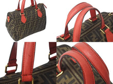 Load image into Gallery viewer, FENDI フェンディ ズッカ柄 ハンドバッグ ブラウン レッド キャンバス レザー 8BL121 ロゴ 鞄 ゴールド金具 美品 中古 4c072820