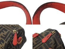 画像をギャラリービューアに読み込む, FENDI フェンディ ズッカ柄 ハンドバッグ ブラウン レッド キャンバス レザー 8BL121 ロゴ 鞄 ゴールド金具 美品 中古 4c072820