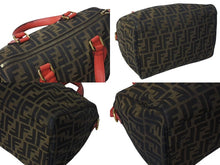 画像をギャラリービューアに読み込む, FENDI フェンディ ズッカ柄 ハンドバッグ ブラウン レッド キャンバス レザー 8BL121 ロゴ 鞄 ゴールド金具 美品 中古 4c072820