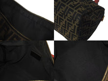 画像をギャラリービューアに読み込む, FENDI フェンディ ズッカ柄 ハンドバッグ ブラウン レッド キャンバス レザー 8BL121 ロゴ 鞄 ゴールド金具 美品 中古 4c072820