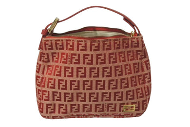 FENDI フェンディ ズッキーノ柄 ミニ ハンドバッグ レッド ロゴ ポーチバッグ キャンバス ゴールド金具 美品 中古 4c072844