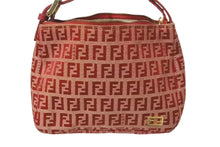 Load image into Gallery viewer, FENDI フェンディ ズッキーノ柄 ミニ ハンドバッグ レッド ロゴ ポーチバッグ キャンバス ゴールド金具 美品 中古 4c072844