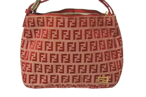 FENDI フェンディ ズッキーノ柄 ミニ ハンドバッグ レッド ロゴ ポーチバッグ キャンバス ゴールド金具 美品 中古 4c072844