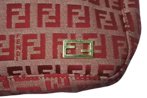 FENDI フェンディ ズッキーノ柄 ミニ ハンドバッグ レッド ロゴ ポーチバッグ キャンバス ゴールド金具 美品 中古 4c072844