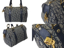 画像をギャラリービューアに読み込む, ChristianDior クリスチャンディオール ハンドバッグ PZ1002 トロッター柄 キャンバス レザー ネイビー ゴールド金具 良品 中古 4c072854