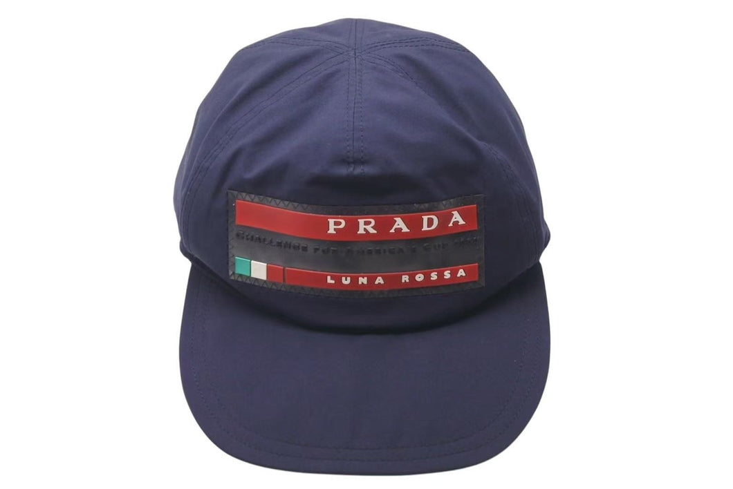 PRADA プラダ CAPLUNA ROSSA キャップ ネイビー ロゴ 帽子 4H0289 コットン サイズM 美品 中古 4c072879