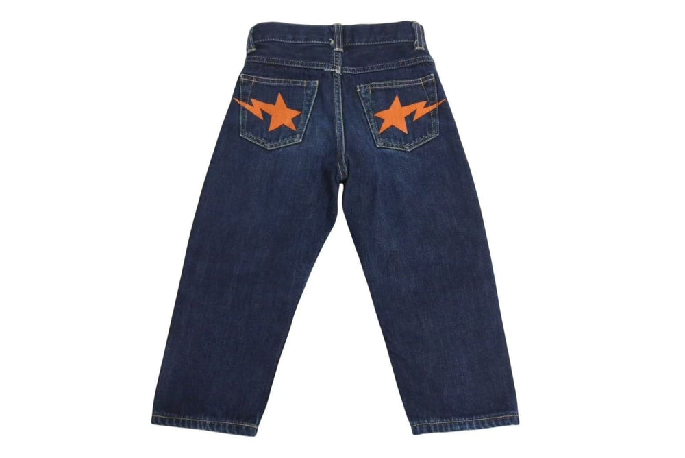 A Bathing Ape BAPE Pants Jeans Made in JAPAN Cotton Blue Orange Size 110 Good Condition Used 4c072881