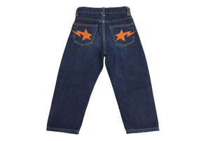 A Bathing Ape BAPE Pants Jeans Made in JAPAN Cotton Blue Orange Size 110 Good Condition Used 4c072881