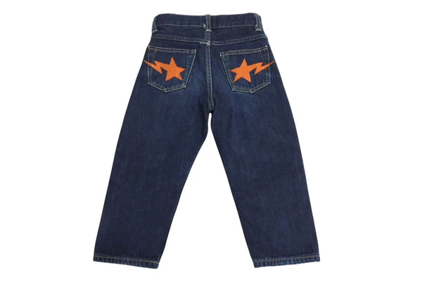 A Bathing Ape BAPE Pants Jeans Made in JAPAN Cotton Blue Orange Size 110 Good Condition Used 4c072881
