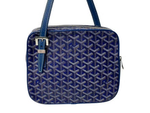 Load image into Gallery viewer, GOYARD ゴヤール ヨナMM ハンドバッグ ヘリンボーン柄 マーカージュ ブルー イエロー PVC レザー シルバー金具 美品 中古 4c072974