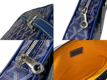 Load image into Gallery viewer, GOYARD ゴヤール ヨナMM ハンドバッグ ヘリンボーン柄 マーカージュ ブルー イエロー PVC レザー シルバー金具 美品 中古 4c072974
