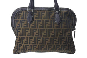 FENDI フェンディ ズッカ柄 ハンドバッグ トートバッグ イタリア製 キャンバス レザー ブラウン シルバー金具 美品 中古 4c073027