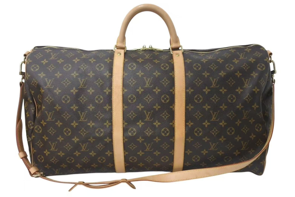 極美品 LOUIS VUITTON ルイヴィトン キーポルバンドリエール 60 ボストンバッグ M41412 モノグラム PVC ヌメ革 ブラウン 中古 4c073041