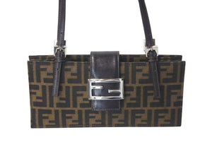 FENDI フェンディ ズッカ ハンドバッグ ショルダーバッグ イタリア製 キャンバス レザー ブラウン 美品 中古 4c073068