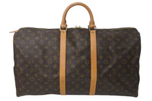 画像をギャラリービューアに読み込む, LOUIS VUITTON ルイヴィトン キーポル55 ボストンバッグ M41424 モノグラム PVCコーティングキャンバス ヌメ革 ブラウン 美品 中古 4c073076