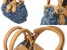 画像をギャラリービューアに読み込む, LOUIS VUITTON ルイヴィトン モノグラムデニム ミニプリーティ PM ハンドバッグ M95020 レザー ブルー 良品 中古 4c073088