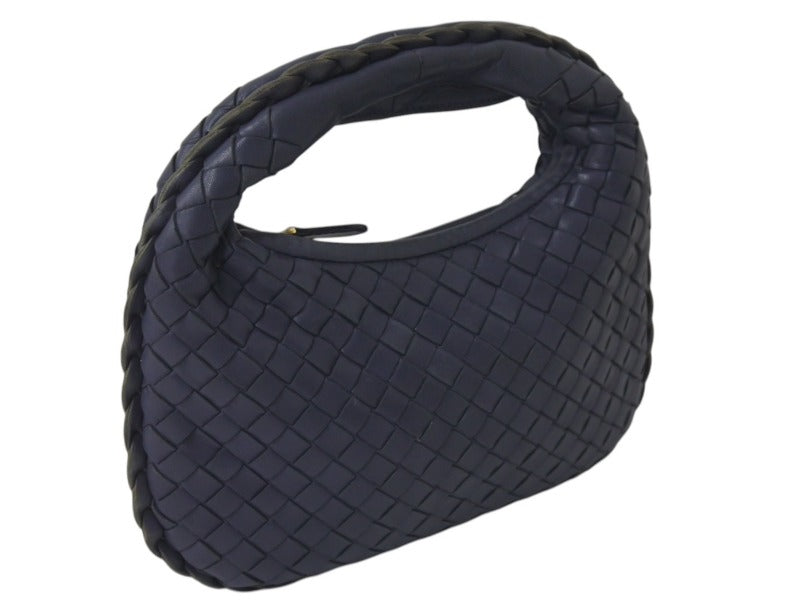 BOTTEGAVENETA ボッテガヴェネタ イントレチャート ホーボー ミニ ハンドバッグ 189227 レザー ゴールド金具 ネイビー 美品 中古 4c073093
