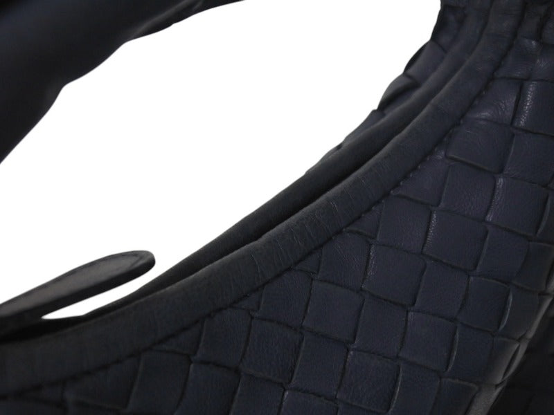 BOTTEGAVENETA ボッテガヴェネタ イントレチャート ホーボー ミニ ハンドバッグ 189227 レザー ゴールド金具 ネイビー 美品 中古 4c073093