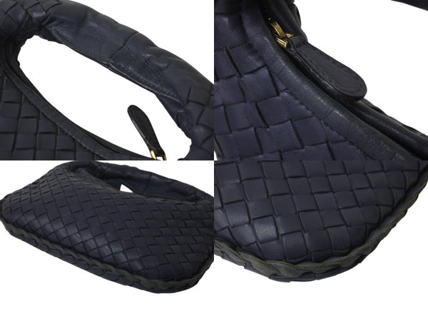 BOTTEGAVENETA Bottega Veneta Intrecciato Hobo Mini Handbag 189227 Leather Gold Hardware Navy Good Condition Used 4c073093