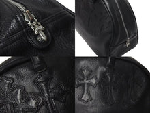 画像をギャラリービューアに読み込む, CHROME HEARTS クロムハーツ ジムバッグ ハンドバッグ スモール セメタリークロスパッチ レザー シルバー925 ブラック 美品 中古 4c073181