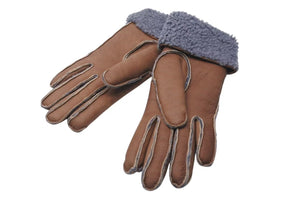 Very Good Condition CHANEL Cocomark Gloves 2000s Made in France Sheepskin Brown Gray Used 4c073182