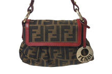 Load image into Gallery viewer, FENDI フェンディ マンマバケット ハンドバッグ ショルダーバッグ ズッカ柄 2000s キャンバス レザー ブラウン レッド 美品 中古 4c073187