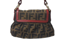 Load image into Gallery viewer, FENDI フェンディ マンマバケット ハンドバッグ ショルダーバッグ ズッカ柄 2000s キャンバス レザー ブラウン レッド 美品 中古 4c073187