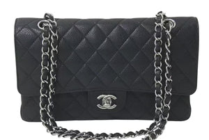 CHANEL シャネル ショルダーバッグ マトラッセ25 キャビアスキン ダブルフラップ ダブルチェーン ブラック シルバー金具 15番台 A01112 美品 中古 4c073193