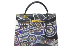 HERMES エルメス ケリー32 旧型 外縫い ボックスカーフ ブラック ゴールド金具 カスタム 美品 中古 4c073208