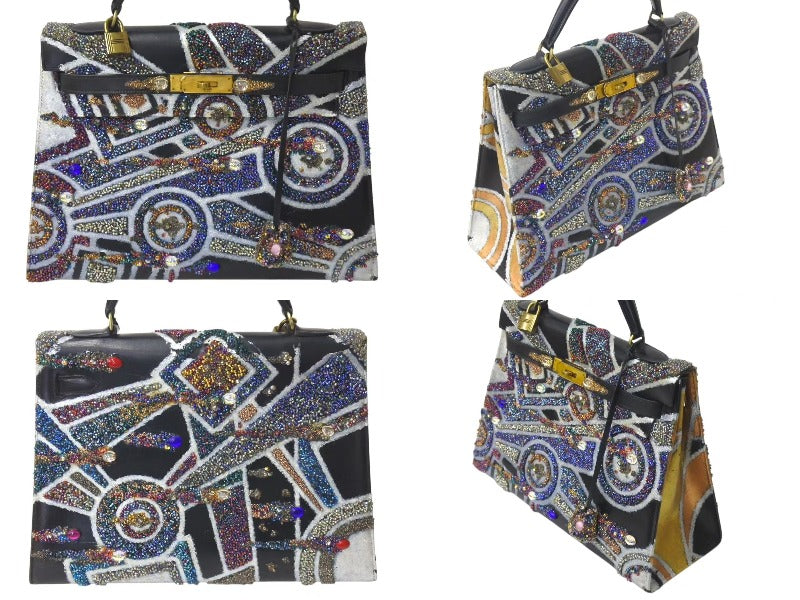 HERMES エルメス ケリー32 旧型 外縫い ボックスカーフ ブラック ゴールド金具 カスタム 美品 中古 4c073208