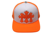 画像をギャラリービューアに読み込む, 新品未使用 CHROME HEARTS クロムハーツ トラッカーキャップ CHクロスパッチ ONE SIZE メッシュ オレンジ シルバー925 中古 4c073222
